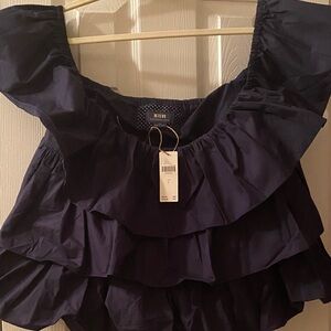 Maeve Midnight Blue Ruffle Crop Top